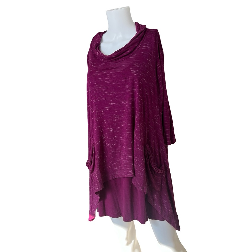 Logo by Lori Goldstein Layered Top Purple Heather Cowl Neck Womens Plus Size 1X